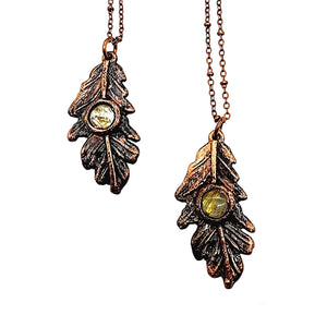 Golden Rutile Oak leaf copper necklace