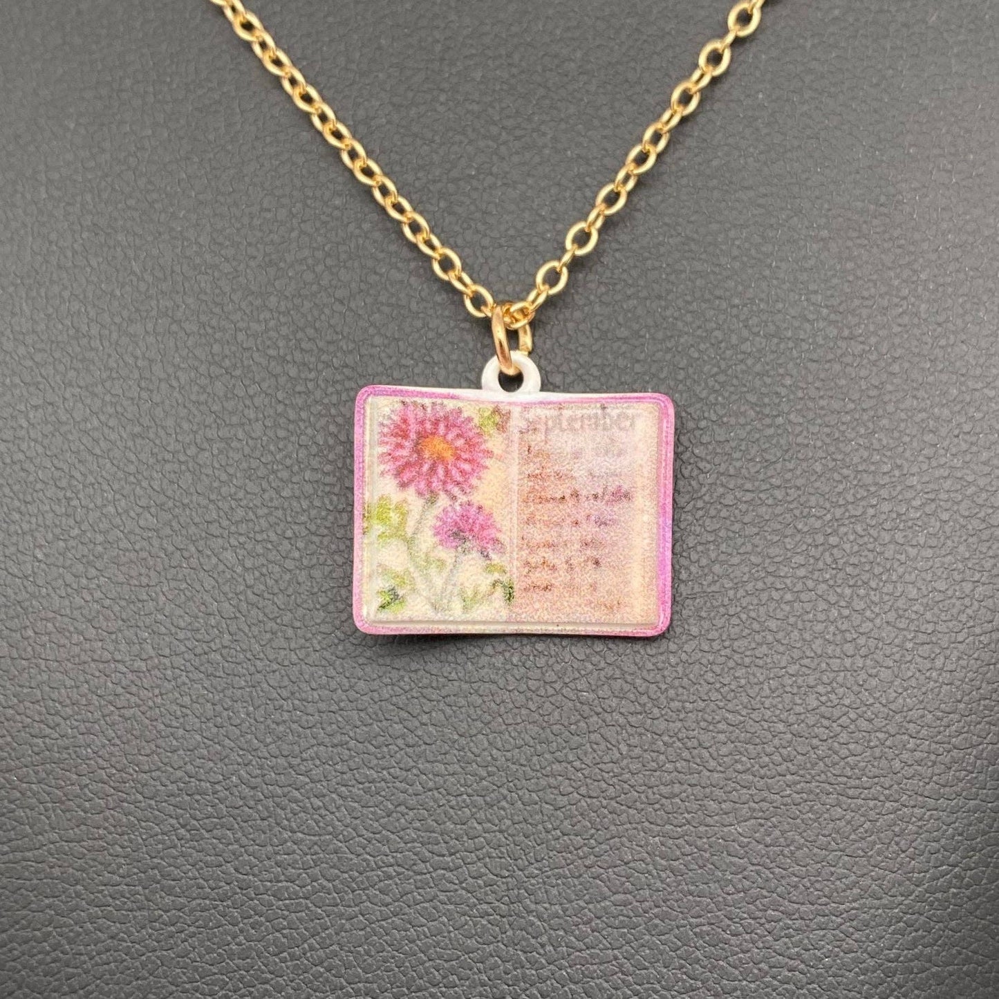 12 Months Birth Flower Book Charm Necklace