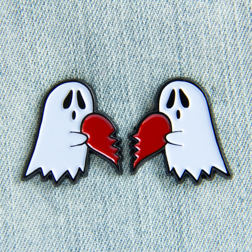 Ghost heart enamel pin set