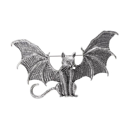 Winged cat brooch, bat-shaped flying cat pin