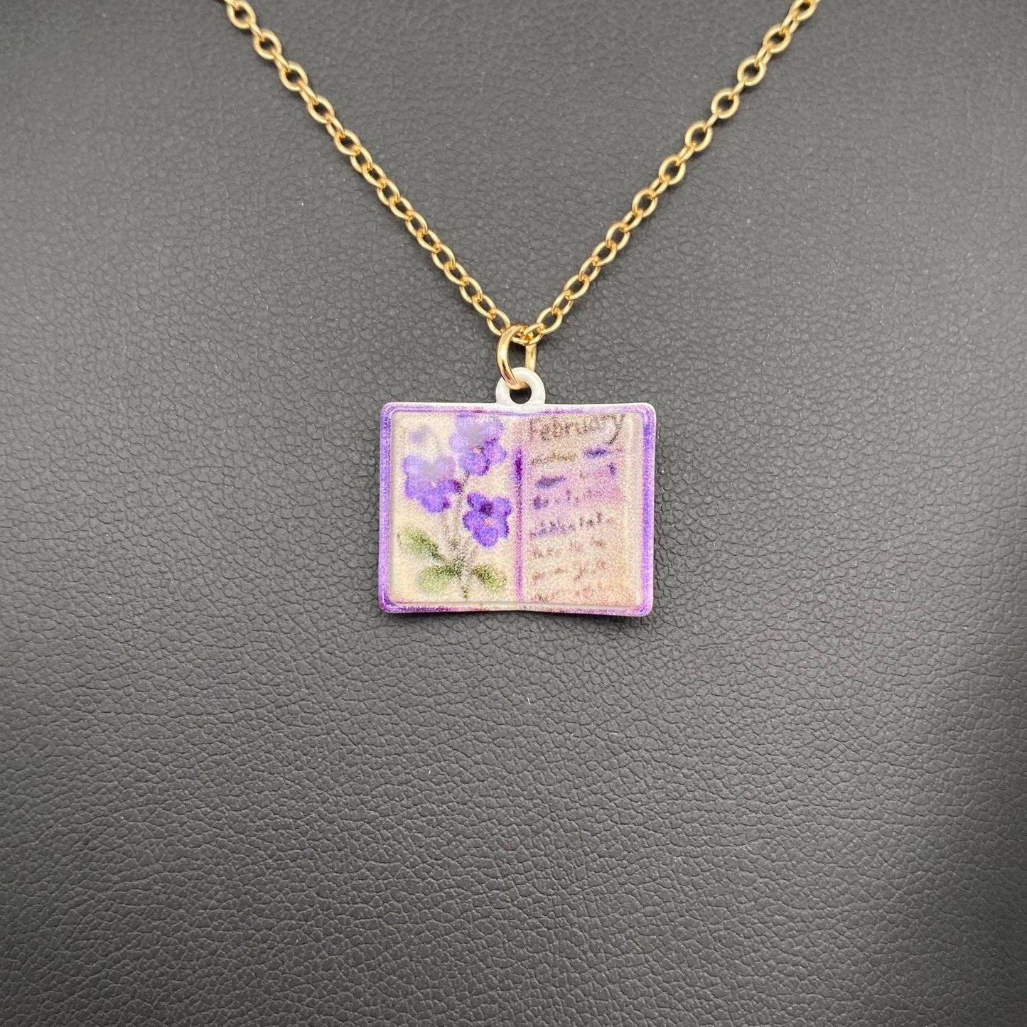 12 Months Birth Flower Book Charm Necklace