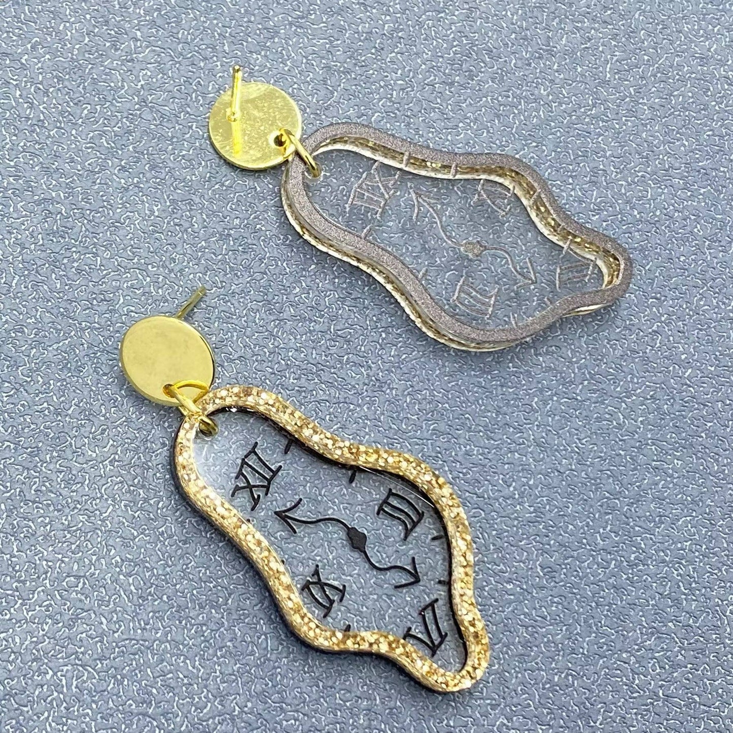 Time Flies Geometric Acrylic melting Clock Dangle Earrings