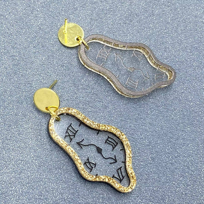 Time Flies Geometric Acrylic melting Clock Dangle Earrings