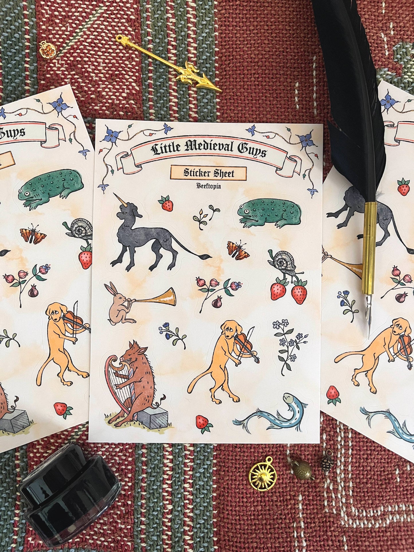 Medieval Manuscript Creatures Waterproof Vinyl Sticker Sheet