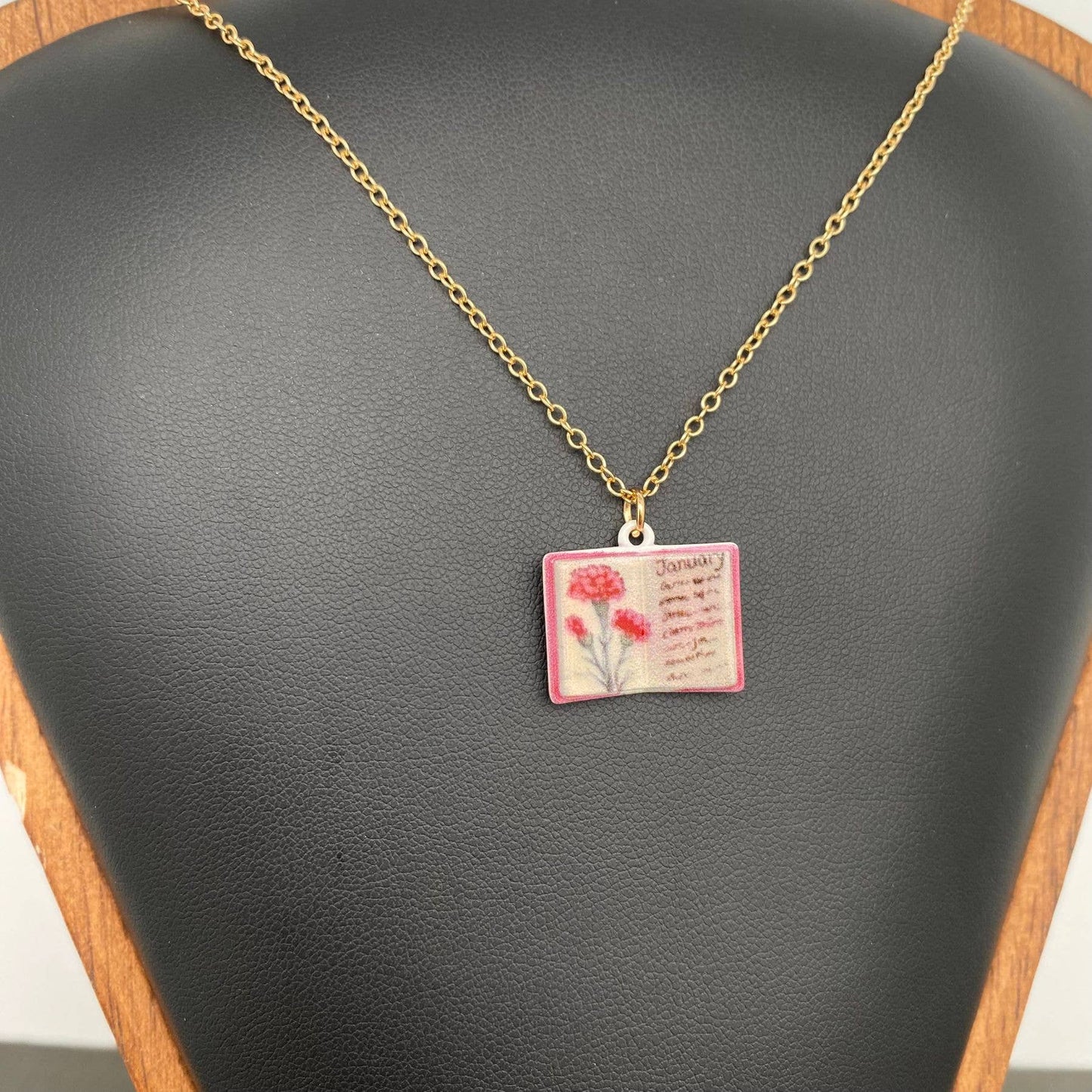 12 Months Birth Flower Book Charm Necklace
