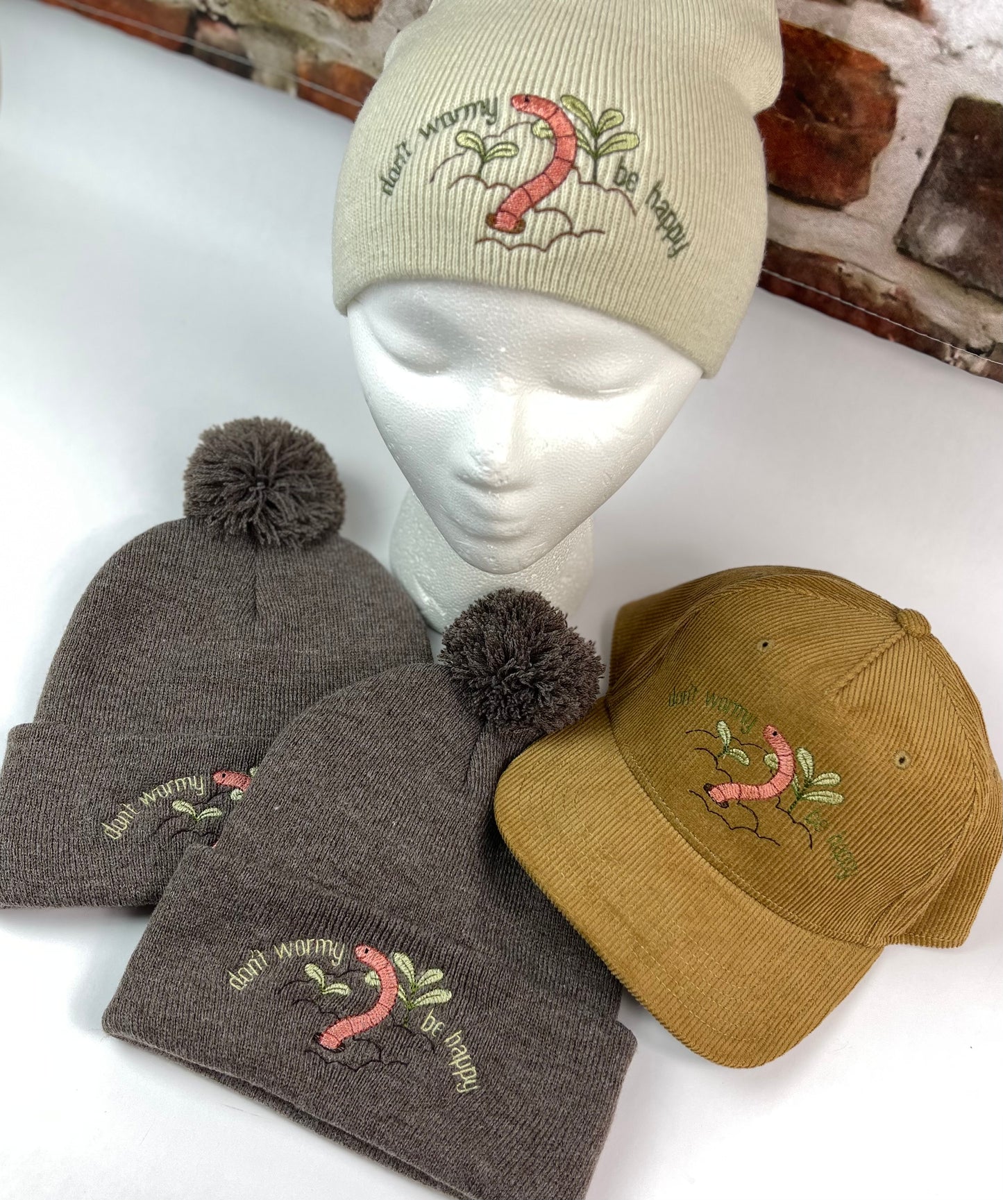 Don't Wormy Be Happy hats