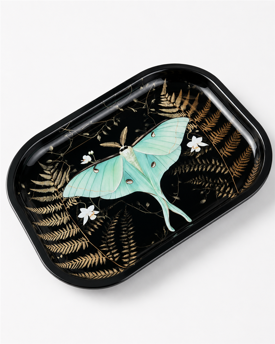 Luna Moth Ferns Metal Tray