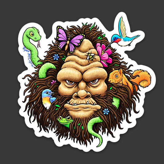 Bigfoot Sasquatch and nature friends sticker