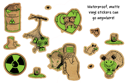 Radioactive Possums Sticker Sheet - Waterproof Vinyl