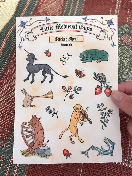 Medieval Manuscript Creatures Waterproof Vinyl Sticker Sheet