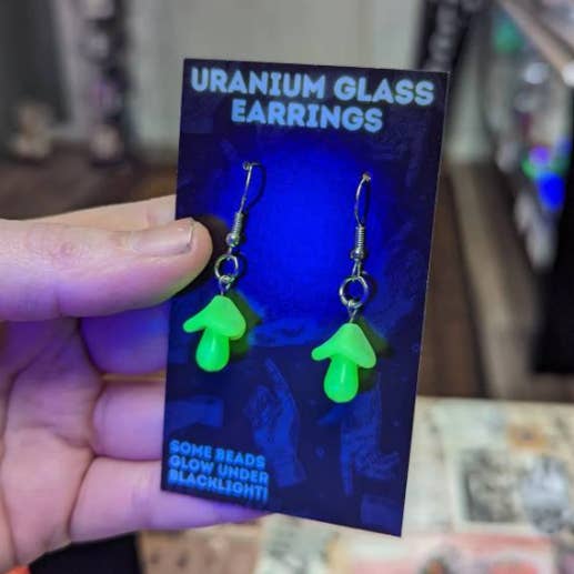 Uranium glass Mushroom earrings