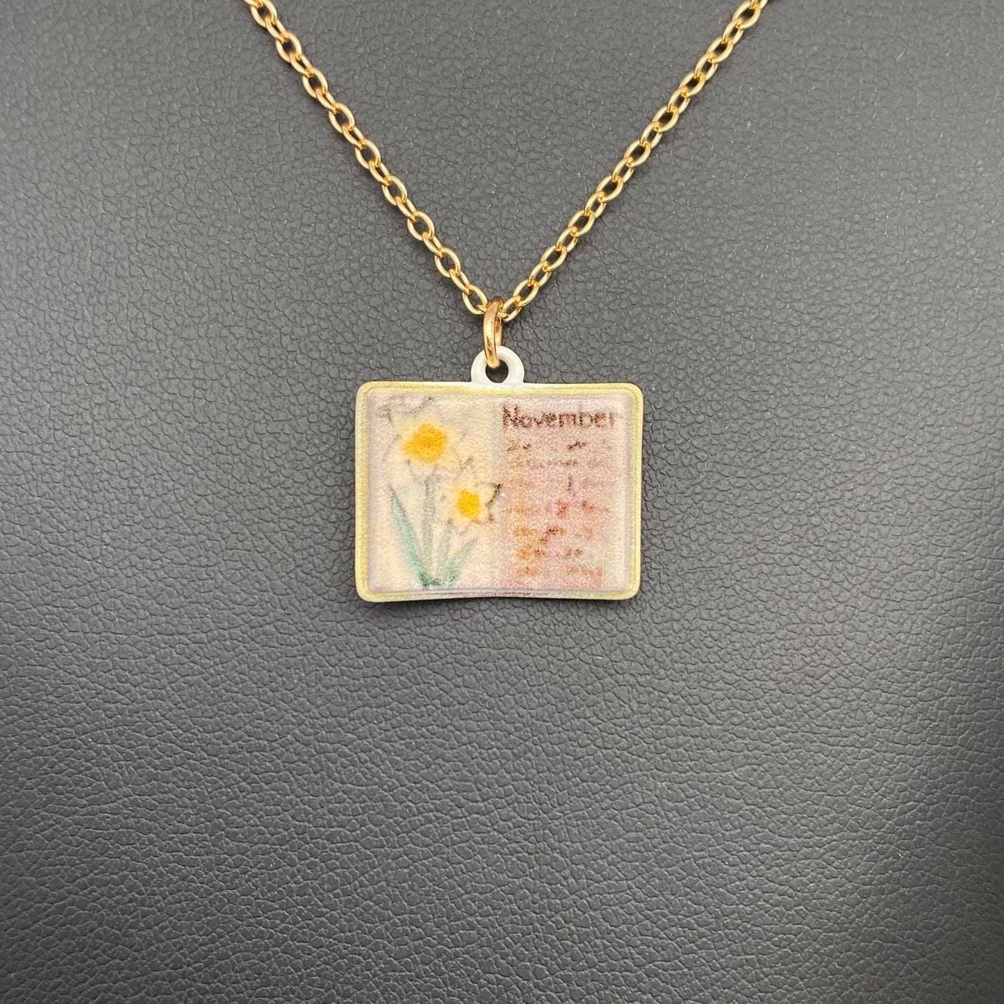 12 Months Birth Flower Book Charm Necklace