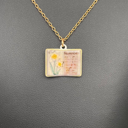 12 Months Birth Flower Book Charm Necklace