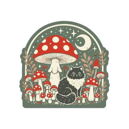 Moon Cat mushrooms Vinyl Sticker