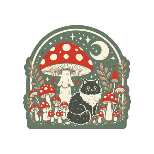 Moon Cat mushrooms Vinyl Sticker