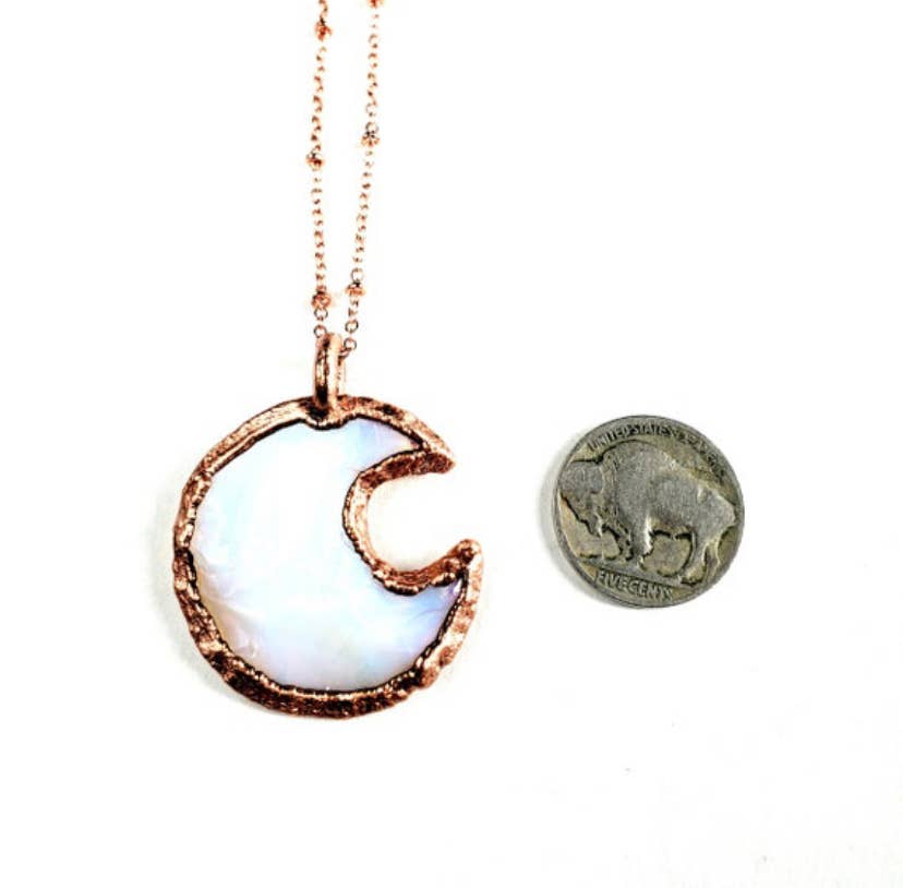 Knapped Opalite Crystal Crescent Moon Necklace