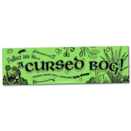 Green bumper sticker with black text and illustrations on a white background