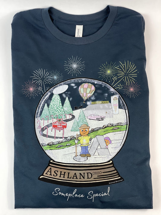 Ashland, OH Someplace Special snow globe long sleeve unisex tshirt