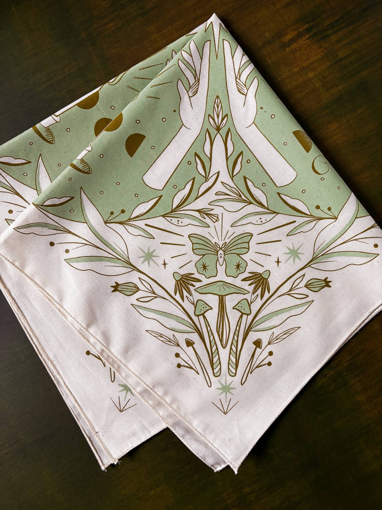 Bandana: Luminary; moss hands moths