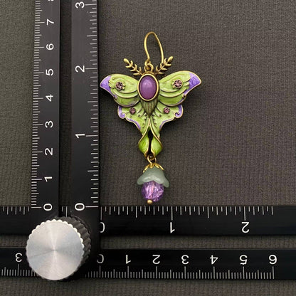 Vintage Green Enamel Moth Dangle Earrings