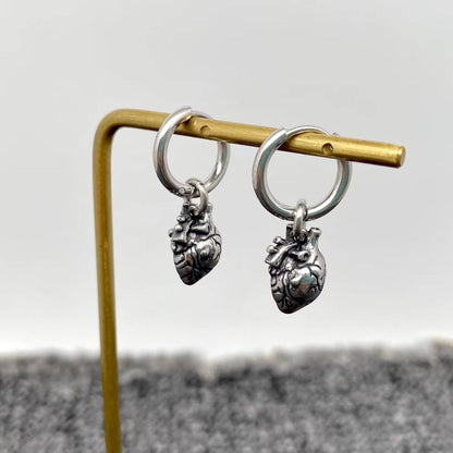 Gothic Anatomical Heart Charm Stainless Steel Huggie Earrings