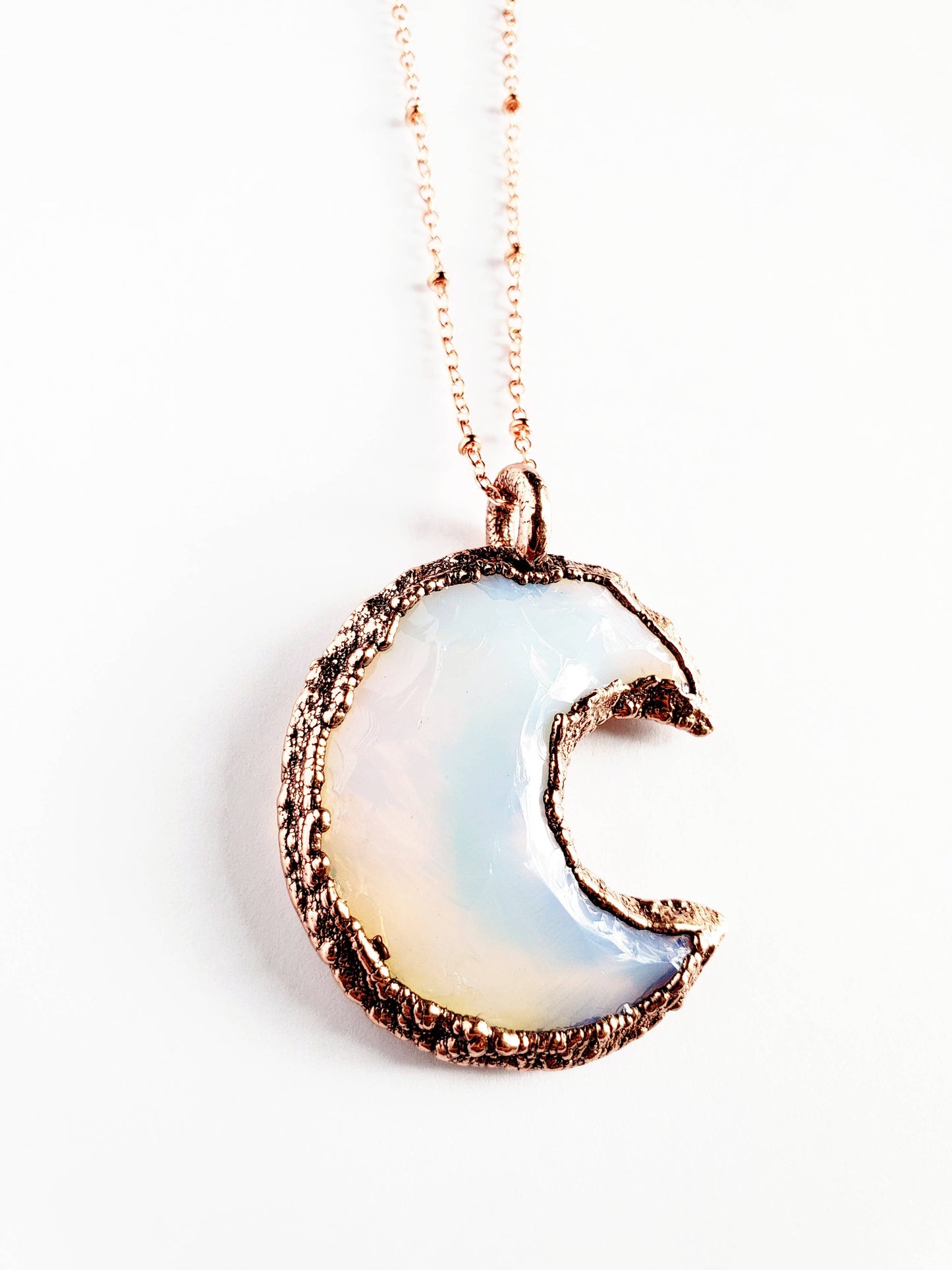 Knapped Opalite Crystal Crescent Moon Necklace