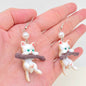 Cute Branch White Cat Charm Dangle Earrings