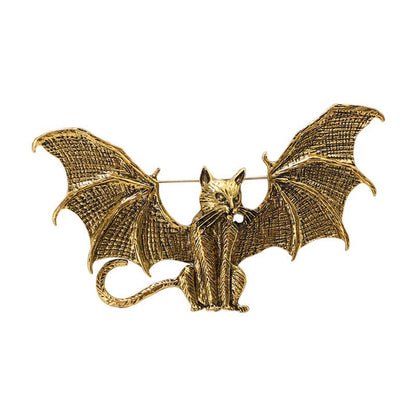 Winged cat brooch, bat-shaped flying cat pin