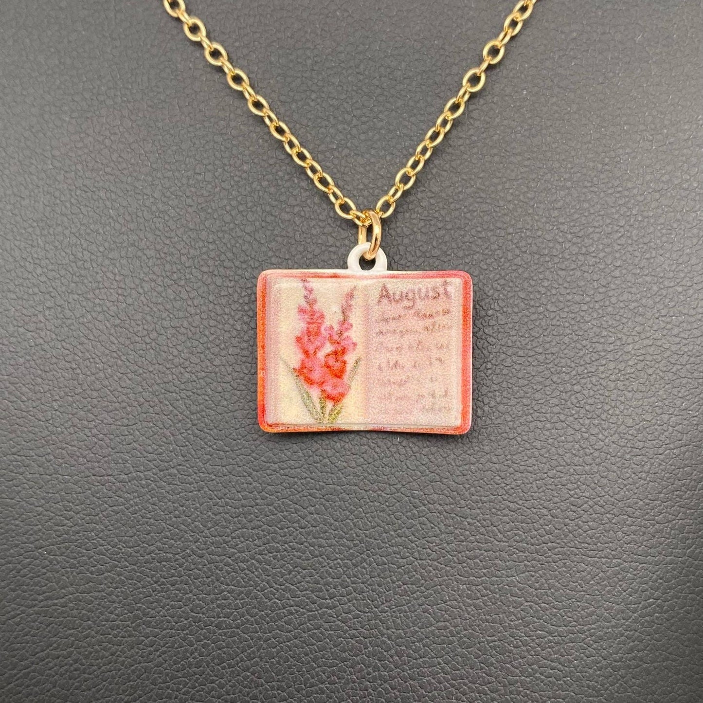 12 Months Birth Flower Book Charm Necklace