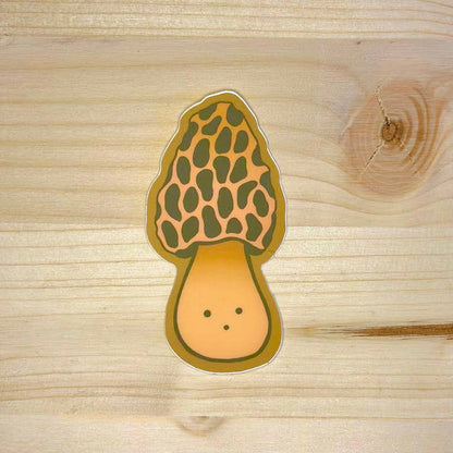 vinyl sticker of morel mushroom with cute face