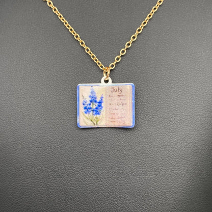 12 Months Birth Flower Book Charm Necklace