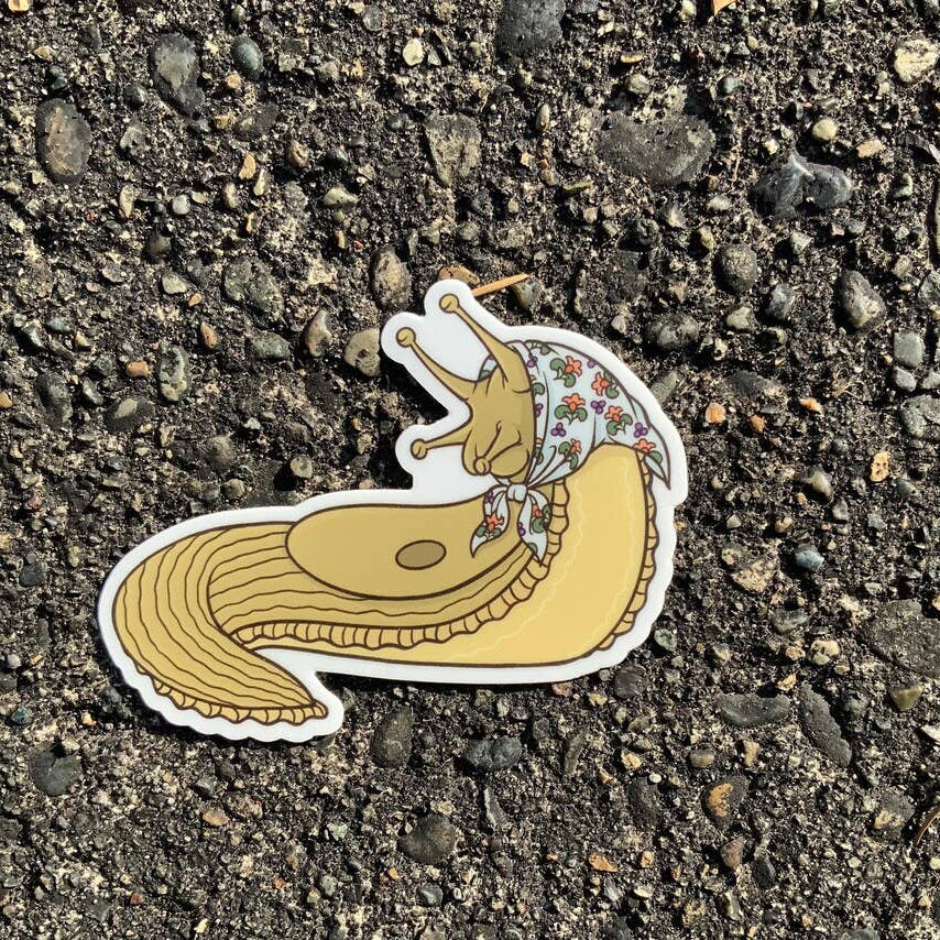 Cartoon slugs with decorative elements on a textured surface