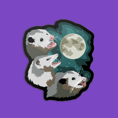 Three Possum Moon Sticker
