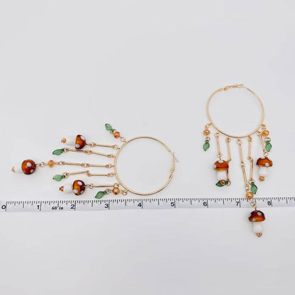 Mushroom Charm Dangly Ring Hoop Earrings