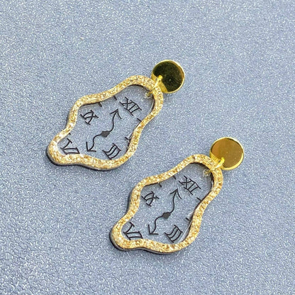 Time Flies Geometric Acrylic melting Clock Dangle Earrings