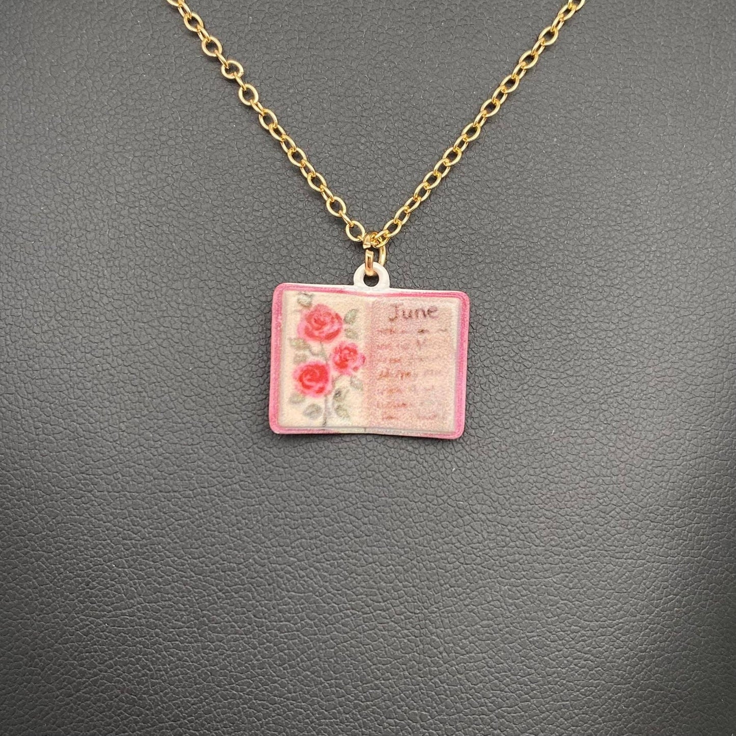 12 Months Birth Flower Book Charm Necklace