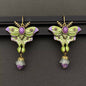 Vintage Green Enamel Moth Dangle Earrings