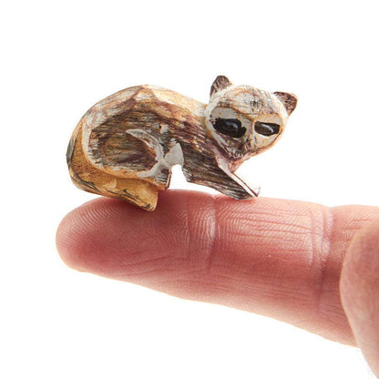 Rustic Mini Hand-Carved Racoon Figurine - 1-1/2" x 1"