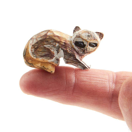 Rustic Mini Hand-Carved Racoon Figurine - 1-1/2" x 1"