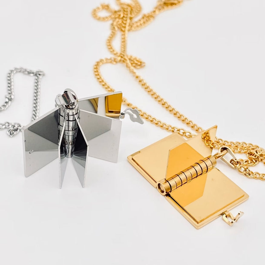 Functional Book mirror necklace