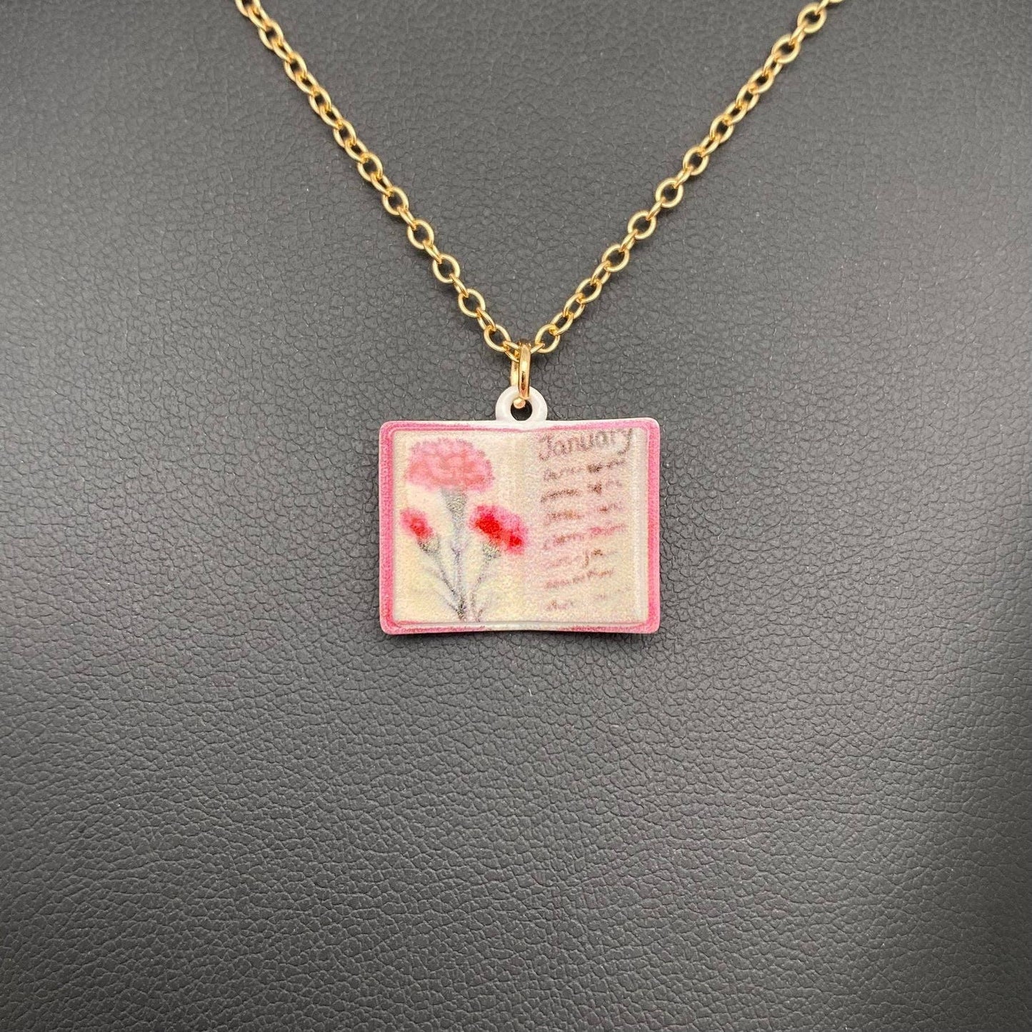 12 Months Birth Flower Book Charm Necklace
