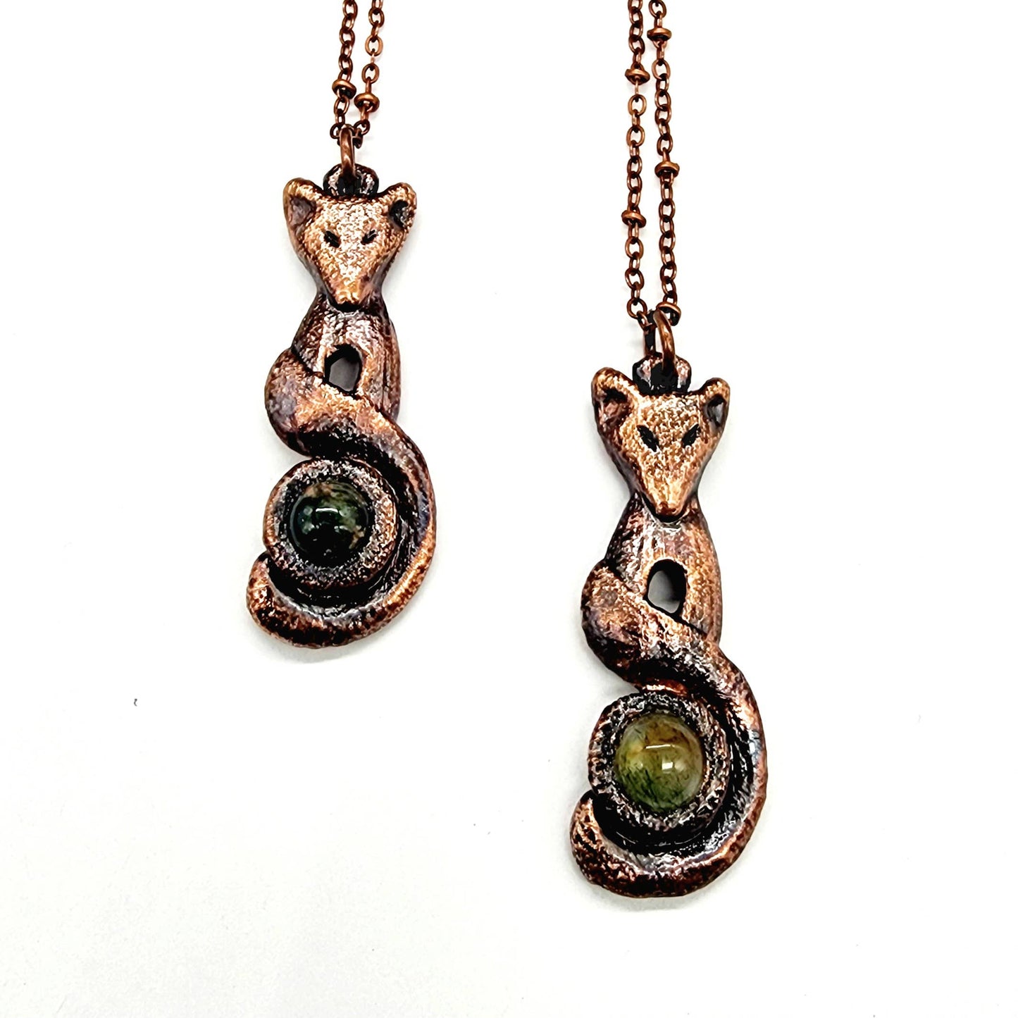 Moss Agate Fox Pendant Necklace