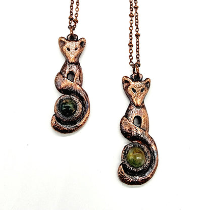 Moss Agate Fox Pendant Necklace