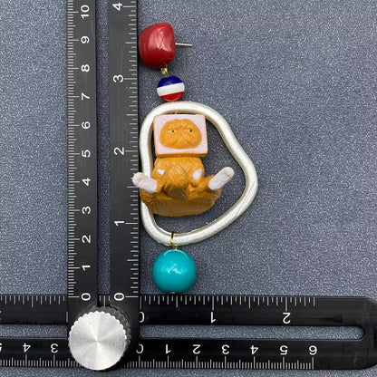 Funny Asymmetric hanging Resin Cat Earrings