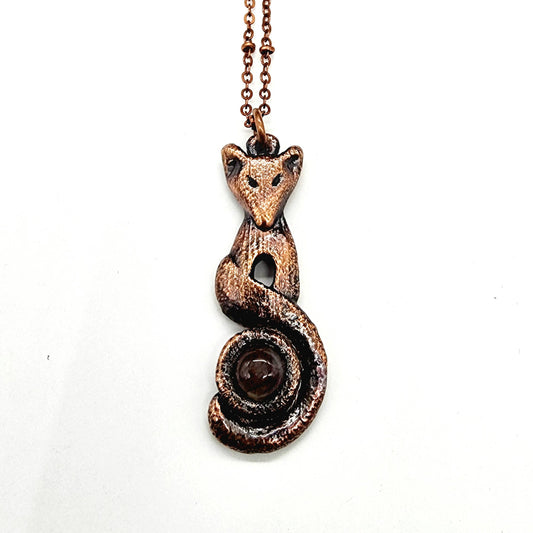 Moss Agate Fox Pendant Necklace