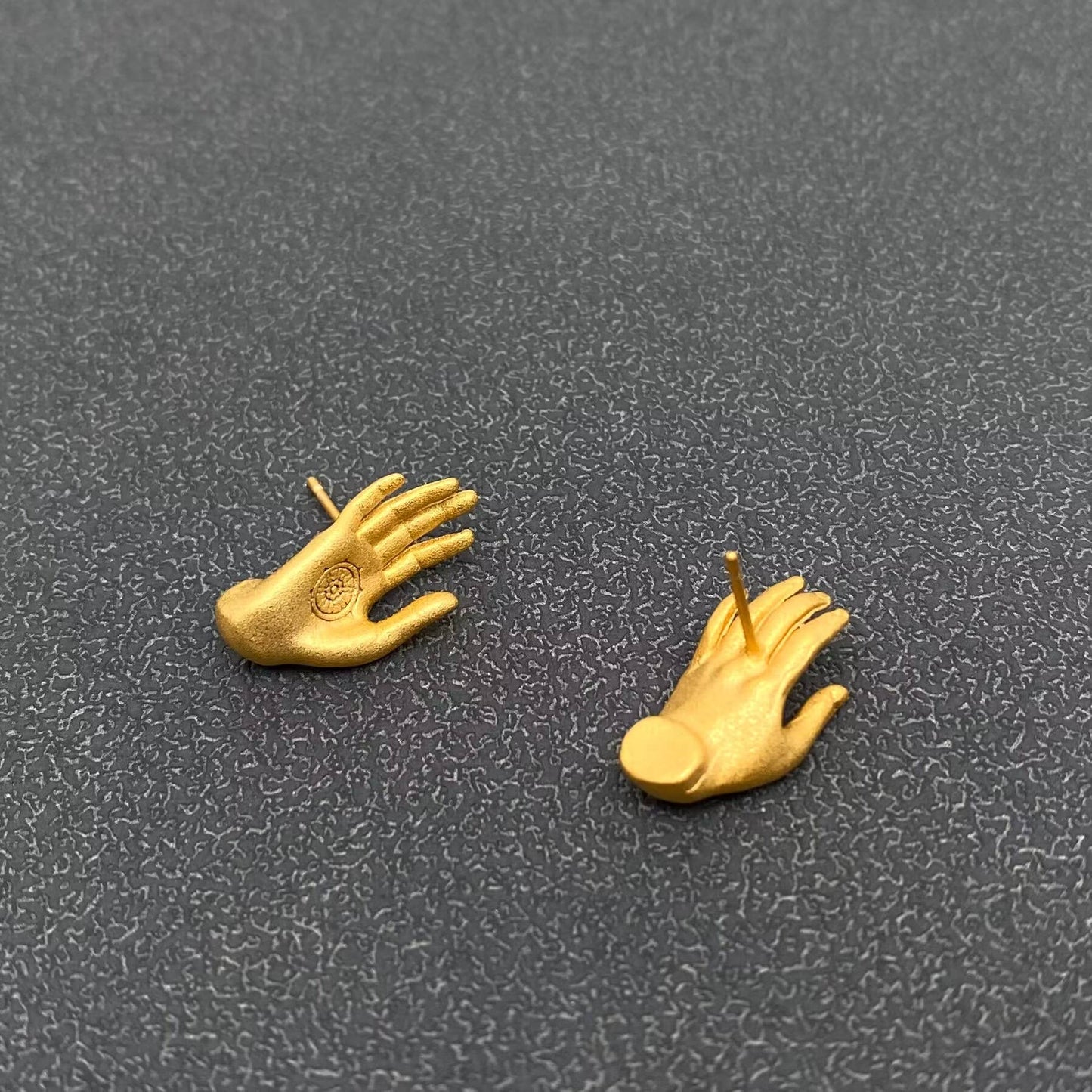 Buddhism Hand 14K Matte Gold Plated Ear Studs