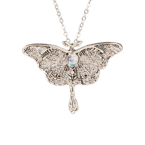 Silver opalite moth necklace