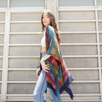 Multi-color leaf design poncho frock