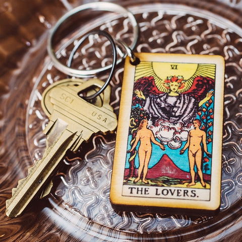 The Lovers tarot wooden keychain