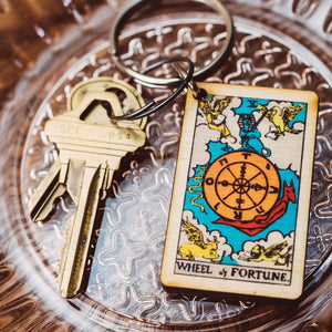 Wheel of Fortune tarot wooden keychain